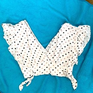 Cropped V-Neck Polka Dot Top